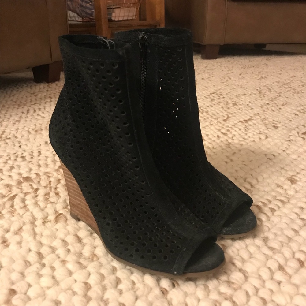 Black suede ankle wedges